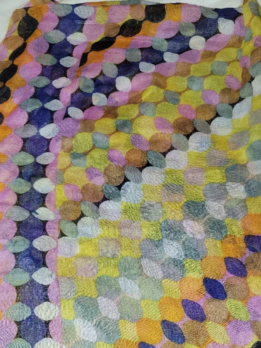Women's Lightweight Multicolor Polka Dot Scarf - Orange, Yellow & Navy